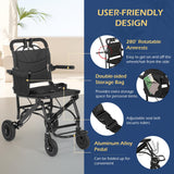 Dyna-Living Lightweight Folding Transport Wheelchair with Handbrakes Portable Travel Wheelchair for Seniors and Adults with Honeycomb Tires and Double-Sided Travel Bag (Only 16.7 LBS, Holds 220 LBS)