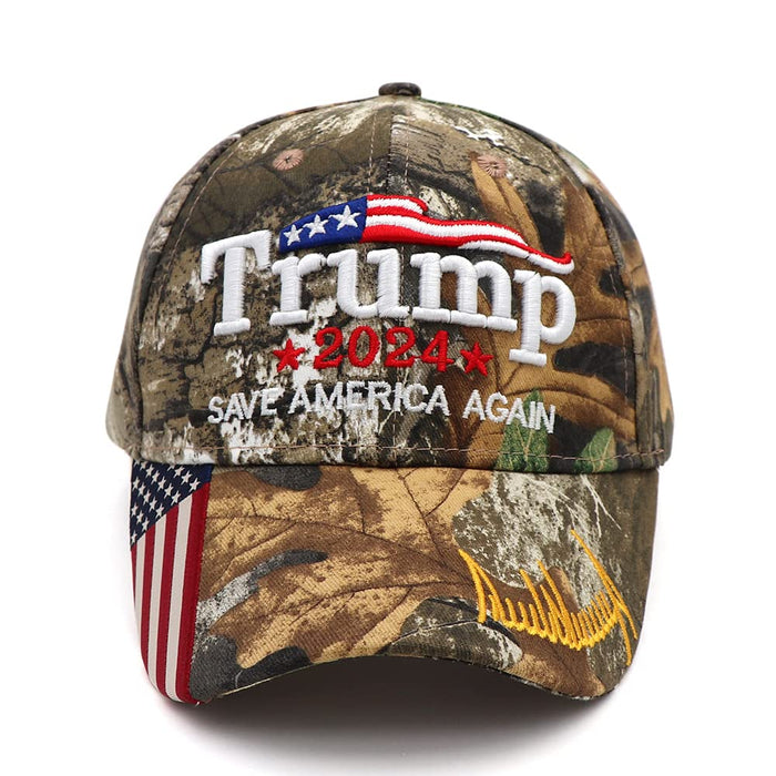 Trump 2024 Hat MAGA Hat Embroidered Save America Again Donald Trump Slogan USA Adjustable Camo Baseball Cap for Woman Men