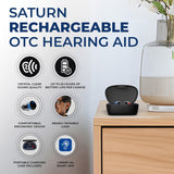 LINNER Saturn OTC Hearing Aids for Senior & Adult, Rechargeable Hearing Amplifiers with Comfort Design, Noise Cancellation for Aid & Assist Hearing, Discreet & Nearly Invisible In-Ear Device(Black)