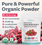 USDA Cranberry Powder Organic Certified - Organic Cranberry Juice Concentrate Support Urinary Tract Health for Women & Men - Pure Cranberry Concentrate Vegan Non-GMO & Filler Free (200 Servings)