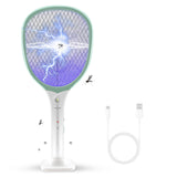 Faicuk Rechargeable Handheld Bug Zapper Racket 2 in 1 Electric Fly Swatter (2 in 1 Green)