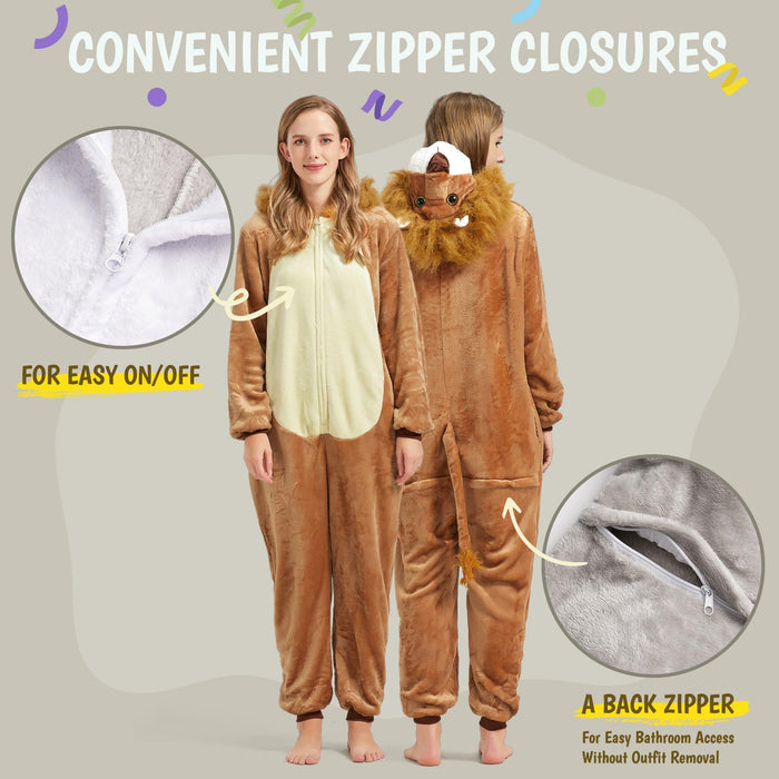 SISKIN Animal Onesie Adult - Lion Halloween Costumes for Women Men Couples Halloween Pajamas Cosplay Animal Onesies M