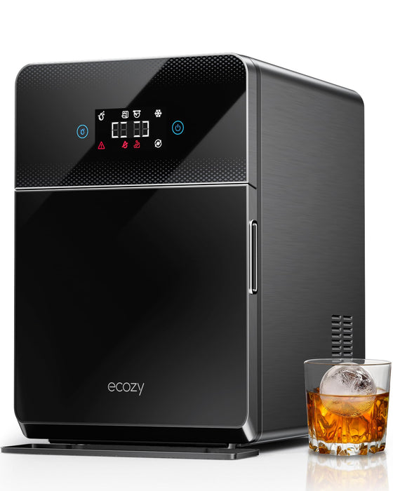 ecozy 2" Clear Ice Ball Maker with CrystalFlux Technology, 4 pcs in 40 Mins, 144 pcs/Day, Sphere Ice Maker with Enhanced Insulation, Self-Cleaning, Automatic Water Supply for Whiskey