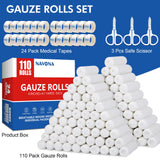 110 Pack Gauze Rolls Bandages, 4 in x 4.1 Yards, Individually Wrapped Breathable Rolled Gauze, Mummy Wraps, Premium First Aid Supplies & Medical Supplies for Wounds