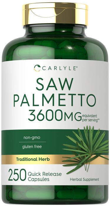 Carlyle Saw Palmetto Extract | 3600mg | 250 Capsules | Non-GMO and Gluten Free Formula from Saw Palmetto Berries