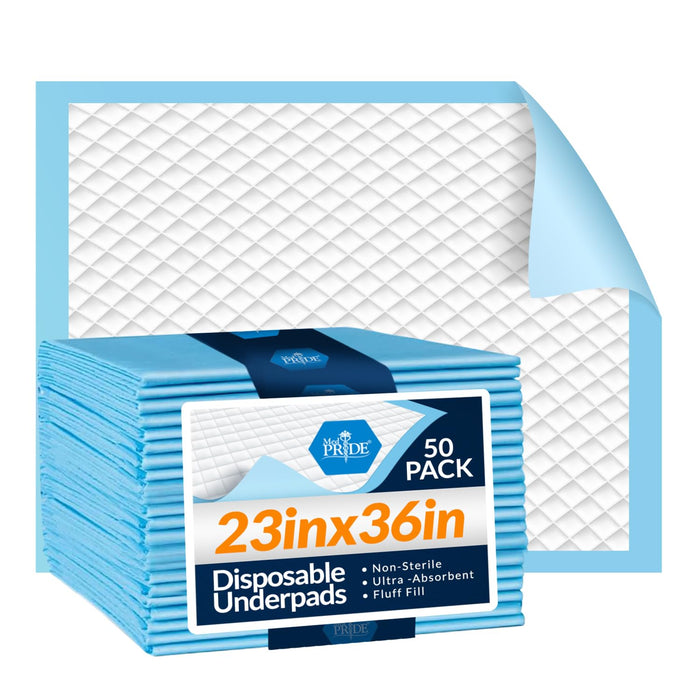 MED PRIDE Disposable Underpads 23'' X 36'' Incontinence Pads, Chux, Bed Covers, Puppy Training | Thick, Super Absorbent Protection for Kids, Adults, Elderly | Liquid, Urine, Accidents (150)