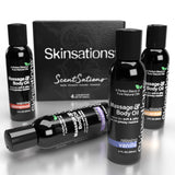 Skinsations - Massage Oil Kit (Set of 4) Natural Scents of Vanilla, Cinnamon, Lavender in a Blend of Sweet Almond Oil, Fractionated Coconut Oil, Grapeseed Oil & Jojoba Oil Body Oil