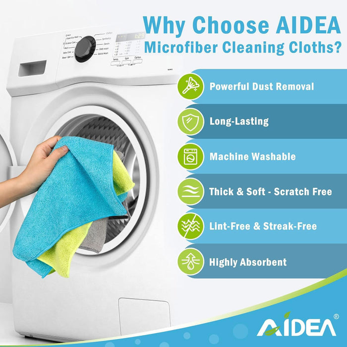 AIDEA Microfiber Cleaning Cloths-100Pack, Highly Absorbent Cleaning Towel, Lint-Free Streak-Free Microfiber Cloth for House, Kitchen, Car, Window (12in.x12in.)