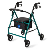 Medline Aluminum Rollator Walker with Seat, Folding Mobility Rolling Walker has 6 inch Wheels, Green