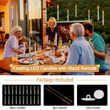 Besight Floating Candles with Wand Remote, 20pcs Flameless Taper Candles Christmas Decorations, Battery Operated Hanging Flickering LED Window Taper Candles for Christmas Wedding Party Decor