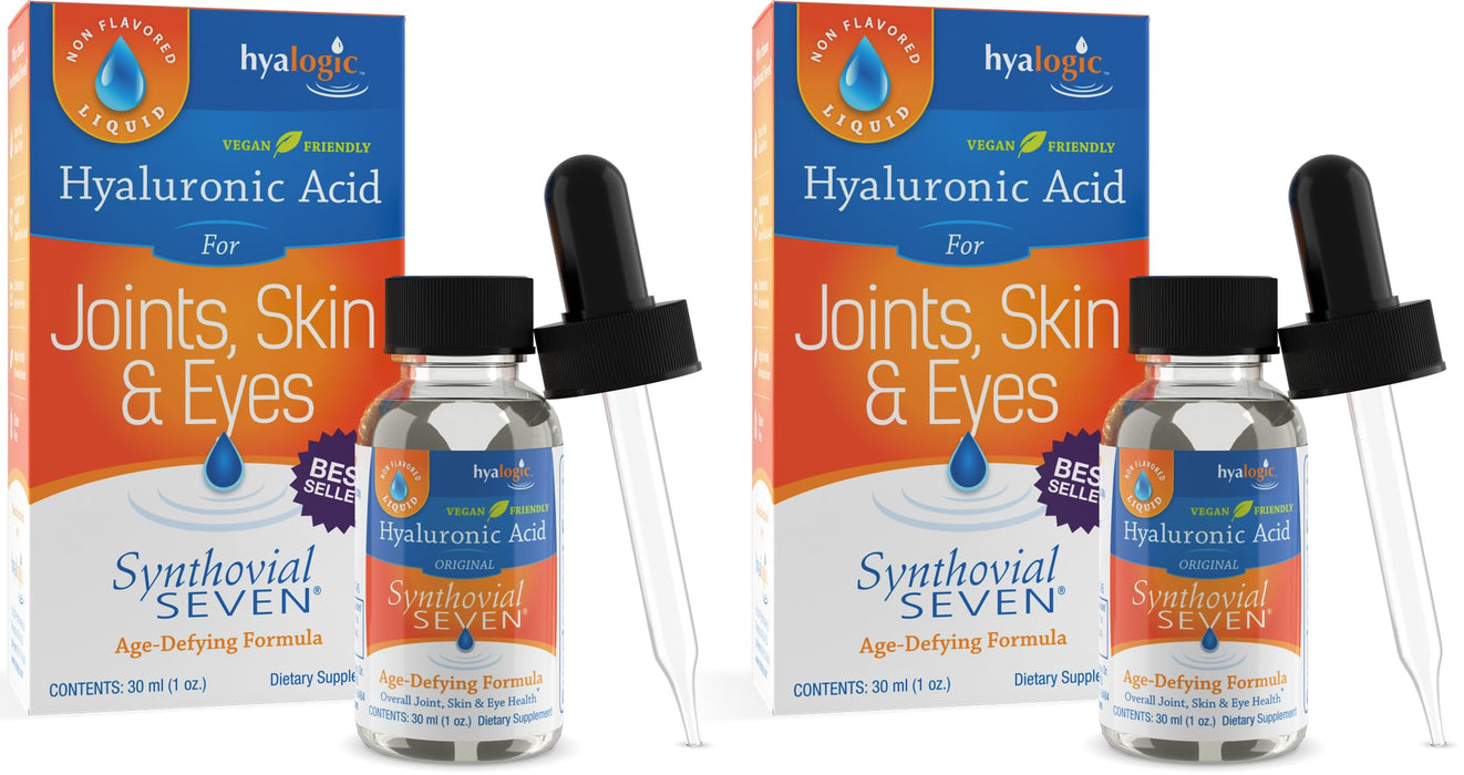 Hyalogic Synthovial Seven - Oral Hyaluronic Acid Supplement 1oz (Pack of 2) - Liquid HA Supports Skin, Joint, Eye, and Lip Hydration - Gluten-Free, Vegan