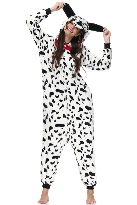 Clarisbelle Women Party Wear Halloween Adult Dalmatian Animal Onesies Sleepwear Zipper Flannel Plush Pajamas XL