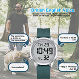 Hearkent Digital Talking Watch with British English Speaking Pleasant Voice and Extension Nylon Braided Adjustable Strap for Elderly