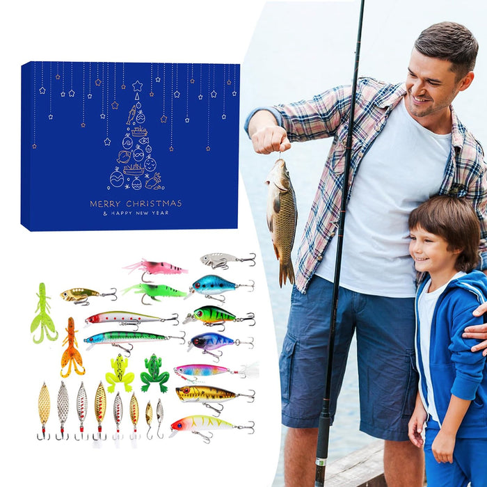 Fishing Tackle Advent Calendar 2024, 24 Days Christmas Fishing Set Fishing Lure Advent Calendar for Adult Men Teen Boys Father Boyfriend Granpa, 2025 Xmas Surprise Gift for Fishing Lover