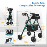 FlyingJoy Folding Rollator Walker with Seat and Extra Wide Backrest, Rollators with All Terrain Large 8-inch Wheels for Seniors, Rolling Walkers with Cup & Cane Holder, Supports up to 300 lbs (Green)