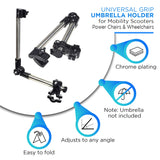 AlveyTech Universal Grip Umbrella Holder - 360° Angle Adjustable Attachment Clamp Mount Connector, for Mobility Scooter, Power Chair, Wheelchair, Push Walker, Rollator, Beach Sport Sun Shade Outdoor