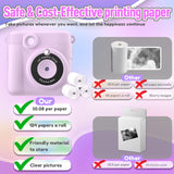 ESOXOFFORE Instant Print Camera for Kids, Christmas Birthday Gifts for Girls Boys, HD Digital Video Cameras for Toddler, Portable Toy for 4 5 6 7 8 9 10 Year Old Girl with 32GB SD Card-Purple