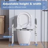Raised Toilet Seat with Handles, Elongated toilet riser with Large soft seat plate, Heavy duty 400lb Adjustable besides commode with Safety Frame, handicap chair for elderly, senior, pregant