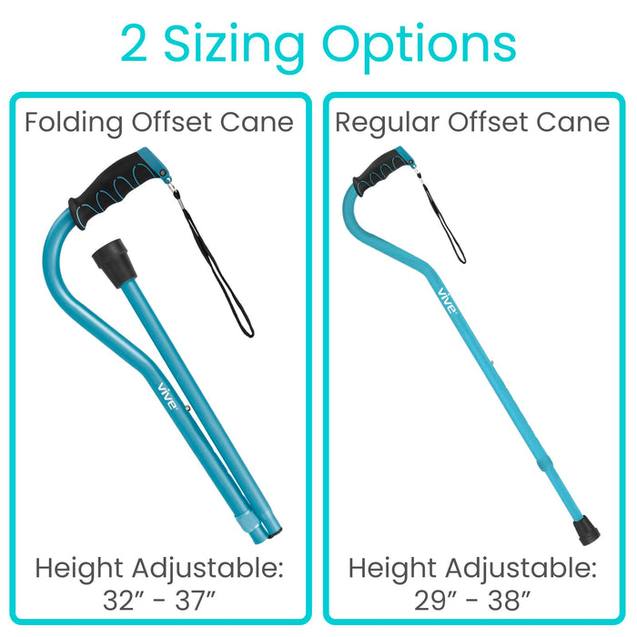 Vive Walking Cane for Women, Men, Elderly - Patented Offset Grip - Lightweight Adjustable Walking Aid with a Non-Slip Tip - Sturdy Balancing Mobility Aid for Seniors (Folding Offset Cane)