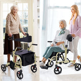 WINLOVE 2 in 1 Rollator Walkers for Seniors with Padded Seat- Medical Transport Chair Walker with Adjustable Handle and Reversible Backrest(Champagne)