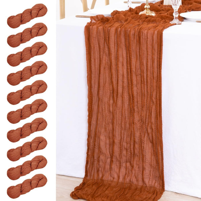 MLMW Fall Thanksgiving Table Runner Terracotta Cheesecloth Table Runner 13.3ft 10 Pack Burnt Orange Cheese Cloth Table Runner 160 inch Boho Gauze Table Runner for Wedding Party Fall Decor