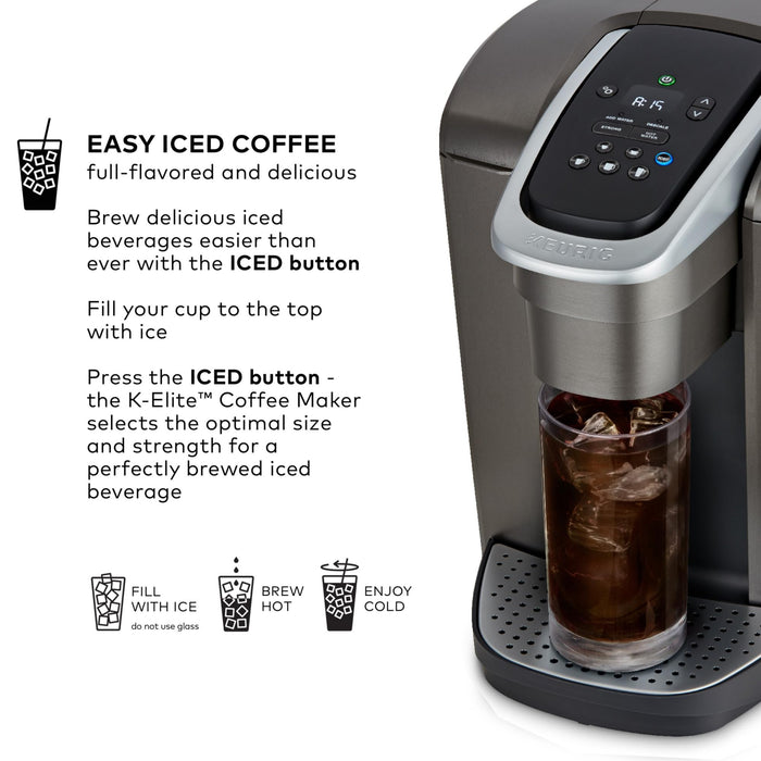 Keurig K-Elite Single Serve K-Cup Pod Coffee Maker, with Strength and Temperature Control, Iced Coffee Capability, 8 to 12oz Brew Size, Programmable, Brushed Slate