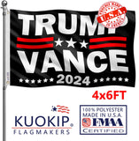 Double Sided Black Trump Vance 2024 Flag 4x6 Made in USA Outdoor Heavy Duty 3 Ply Polyester Trump Flag with White Starting Tape and 2 Brass Grommets