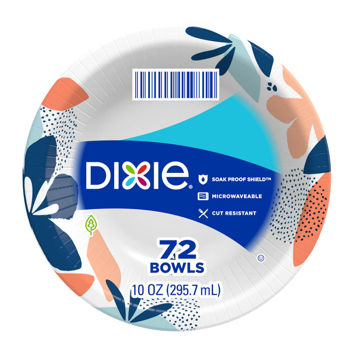 Dixie Small Paper Bowls, 10 Oz, 72 Count, Microwave-Safe, Soak-Proof, Disposable Bowls Great For Snacks, Dessert, And Light Lunch Meals