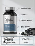 Chelated Magnesium | 360mg | 240 Capsules | Non-GMO & Gluten Free Supplement | by Horbaach