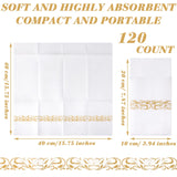 120 Pcs Disposable Dinner Napkins Pocket for Flatware Disposable Cloth Like Napkins Linen Feel Absorbent Disposable Paper Hand Napkins for Parties Weddings Dinners or Events (White, Gold)