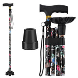 Walking Cane ATMTV Cane for Woman | Mobility & Daily Living Aids | 5-Level Height Adjustable Walking Stick | Comfortable Plastic T-Handle Portable Folding Cane with Replace Tip Black Print