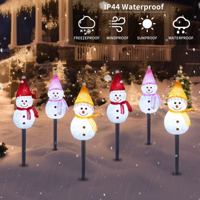 Solar Christmas Pathway Lights Outdoor Decor, Set of 6 Led Snowman Stake Lights, Waterproof Walkway Landscape Lights for Winter Yard, Garden, Solar Christmas Decorations (6pcs-Snowman A)