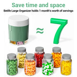 Extra Large Supplement Organizer,Betife Daily Weekly Pill Organizer Bottle, Pill Dispenser with 7 Large Compartments, Organizer to Hold Monthly Vitamin or Medication,Includes 21 Pcs Labels（Green）