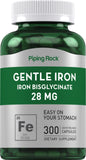 Gentle Iron 28 mg | 300 Capsules | Iron Bisglycinate | Easy on Stomach | Non-GMO, Gluten Free Supplement | by Piping Rock.