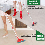 UNCLE ROCK Magic Broom with V-Shape Brush, 2 in 1 Squeegee Broom for Floor Cleaning, 60” Long Handle Silicone Broom Sets to Clean pet Hair, Ketchup, Glass Shards Red