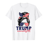 Trump Girl Messy Bun Trump 2024 Election American Flag T-Shirt