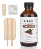 Loasu Castor Oil Pack Kit, Castor Oil Organic Cold Pressed Unrefined Glass Bottle(4fl.oz/118ml), Castor Oil Pack Wrap Organic Cotton and Organic Cotton Flannel Cloth for Liver Detox