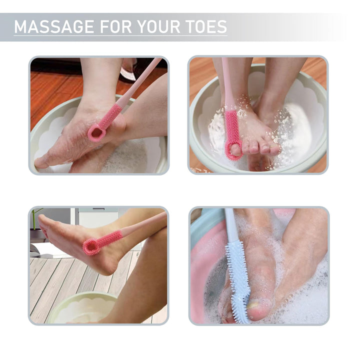 Enlivczom Toe Cleaning Brush, Toe and Foot Towel Brush,Long Handle Toe Brush,No Bending to Remove The Dead Skin of The Feet, Suitable for The Elderly, Pregnant Women (Grey-Roundhead)