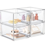 SpaceHacks 4 Pack Stackable Makeup Organizer and Storage, Acrylic Organizers，Clear Plastic Storage Drawer with Handles for Vanity, Undersink, Kitchen Cabinets, Pantry