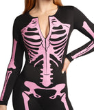 Tipsy Elves Form Fitting & Flattering Skeleton Bodysuits for Halloween - Women's Sexy Skeleton Costume - Women's Pink Skeleton Bodysuit Halloween Costume Size Small