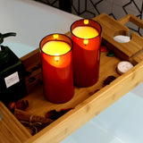 NURADA Flameless Candles with Remote Timer: 3D Wick Battery Operated Led Pillar Candle Fake Candle Set for Wedding Birthday Halloween Christmas Decorations - Red 2 Pack