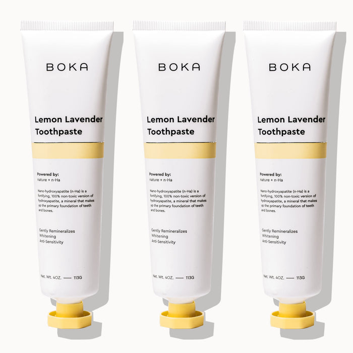 Boka Fluoride Free Toothpaste- Nano Hydroxyapatite, Remineralizing, Sensitive Teeth, Whitening- Dentist Recommended for Adult, Kids Oral Care - Lemon Lavender Flavor, 4oz 3Pk - US Manufactured