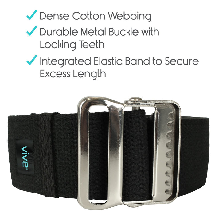 Vive Gait Belt (60 Inch) - Transfer Assist Device for Caregiver, Nurse, Therapist, Seniors, Elderly, Bariatric, Occupational and Physical Therapy - Medical Nursing Safety - Walking & Standing Aid