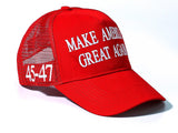 Trump 2024 45-47 MAGA Trucker Hat Make America Great Again Slogan with USA Flag Adjustable Baseball Cap Mesh Snap(2pcs Red MAGA Hat)