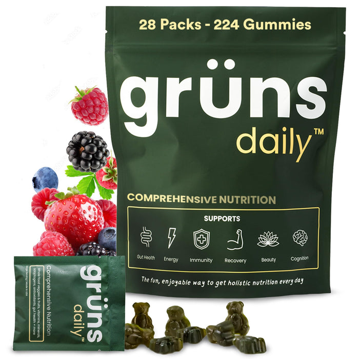 Super Greens Gummy Bears: Organic Spirulina and Chlorella, Prebiotics for Digestive Health, 20+ Vitamins and Minerals - 28 sachets - 224 Gummies