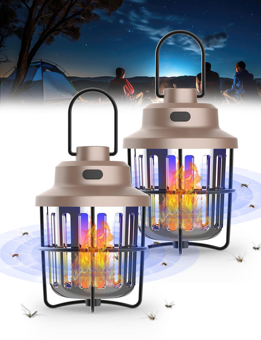 2PCS Bug Zapper Outdoor Camping Light Flashlight with Mosquito Zapper, Portable & Rechargeable Flying Insect Killer Lantern, IPX4 Waterproof Indoor and Outdoor Use for RVs, Camping, Home, Patio