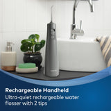 Waterpik Cordless Pulse Portable Water Flosser Bundle with 2 Classic Jet Tips, Rechargeable Battery, USB Charger, WF-20 White and Gray