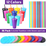 Potchen 72 Pcs Christmas Glitter Reusable Cup with Straws and Lids, Plastic Tumbler with Lids and Straws Bulk Color Party Coffee Cup (710 ml/ 24 oz)