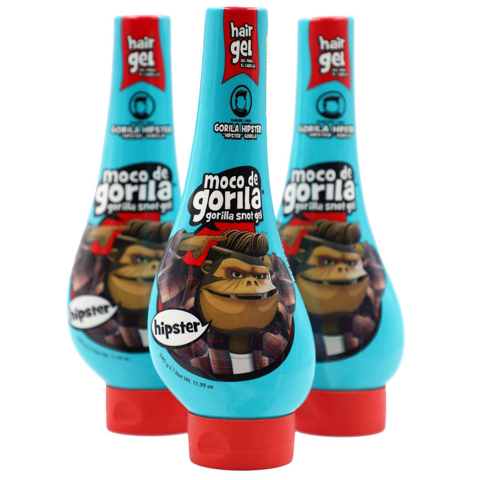 Moco de Gorila Hipster, Hair Styling Gel, Reactivate with water, Long-lasting Hold, 3-Pack of 11.99 Oz Each, 3 Squeezable Bottles.