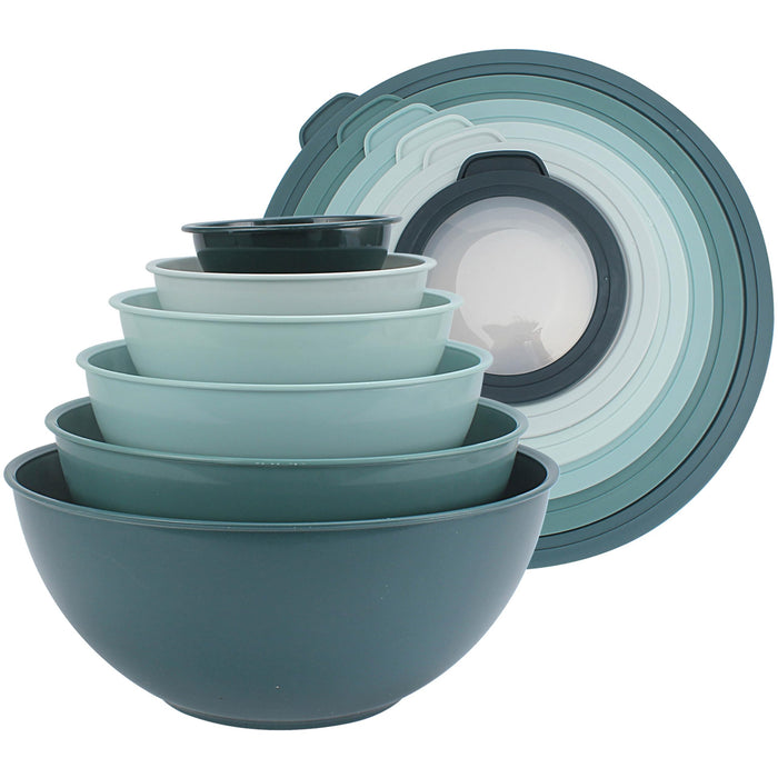 COOK WITH COLOR Mixing Bowls with TPR Lids - 12 Piece Plastic Nesting Bowls Set includes 6 Prep Bowls and 6 Lids, Microwave Safe Mixing Bowl Set (Teal)